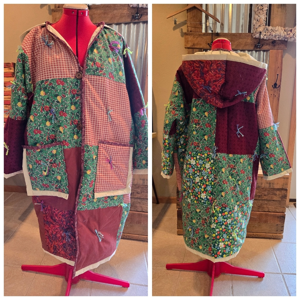 Upcycled Quilt Blanket Coat L-XL Handmade Patch Don't Throw It Out - Picture 2 of 6